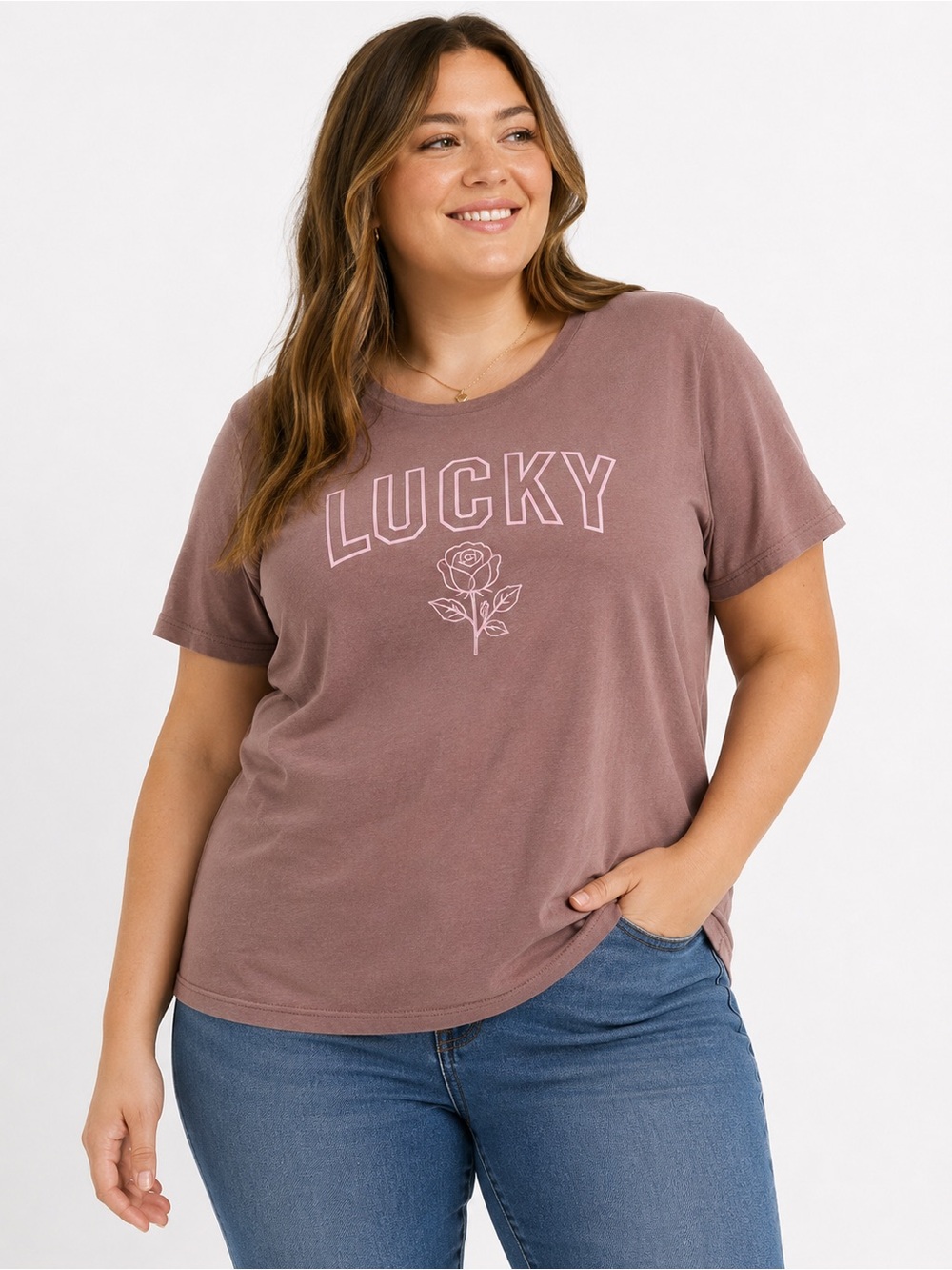 Lucky Brand XXL NWT Mauve Rose Graphic 100% Cotton Tee Plus Size